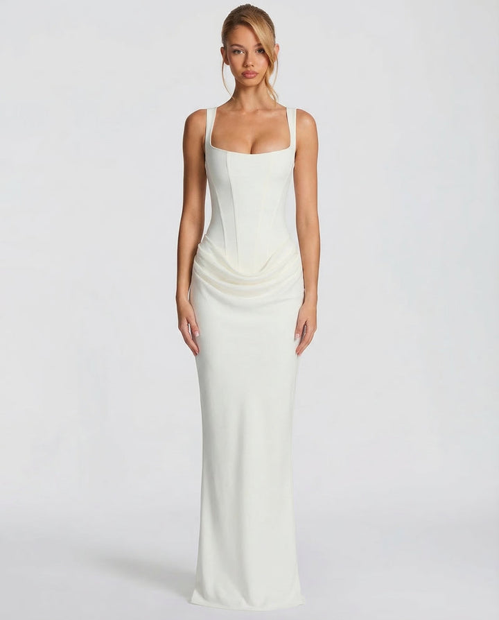 Corset Maxi Dress with Draped Skirt and Lace-Up Back 5
