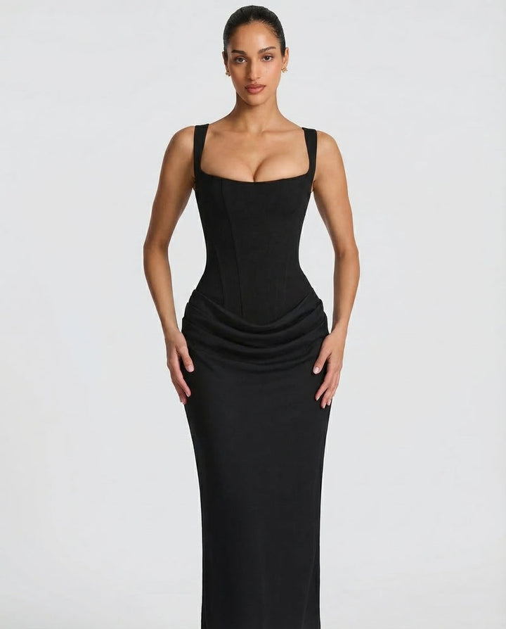 Corset Maxi Dress with Draped Skirt and Lace-Up Back 3