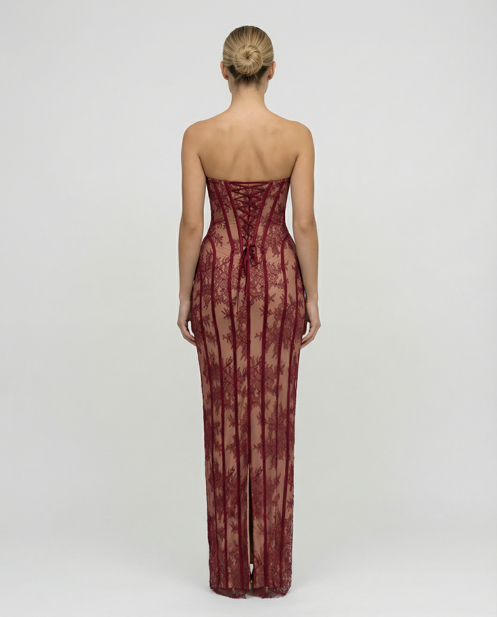 Strapless Floral Lace Corset Maxi Dress 2