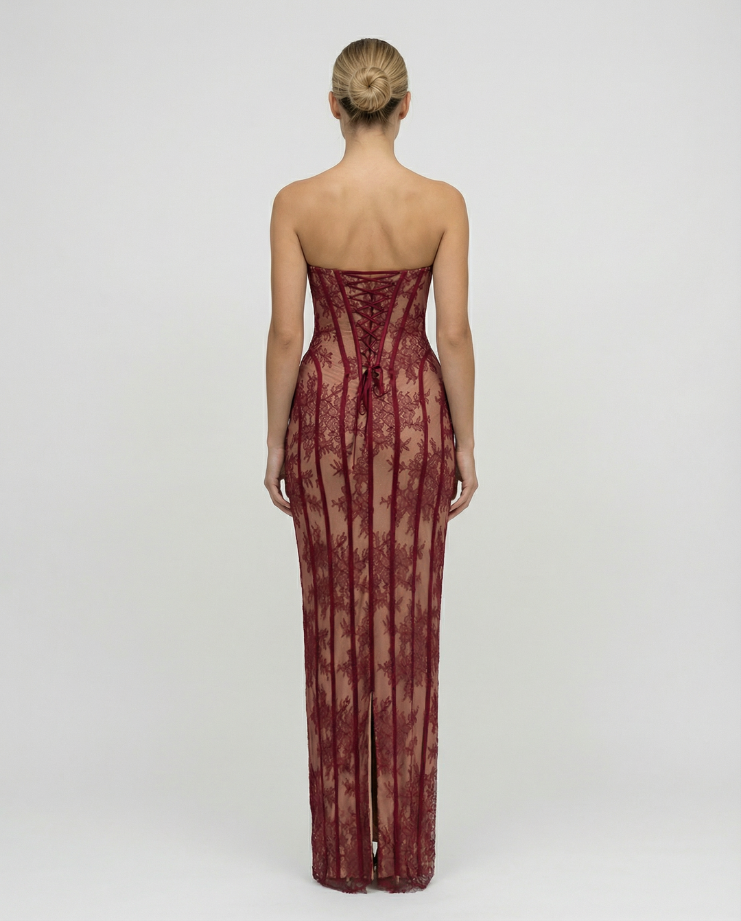Strapless Floral Lace Corset Maxi Dress 2