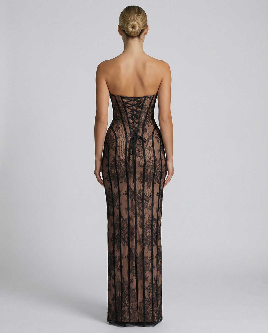 Strapless Floral Lace Corset Maxi Dress 6