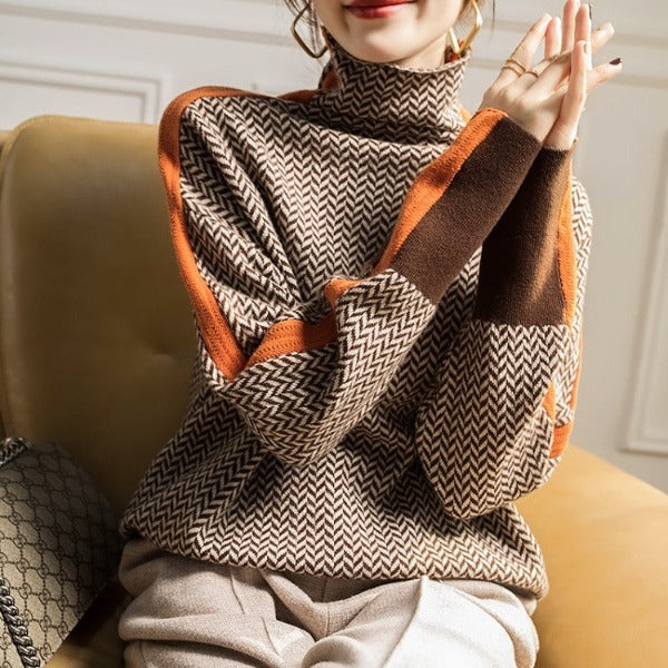 Chic High-Neck Patterned Sweater 4