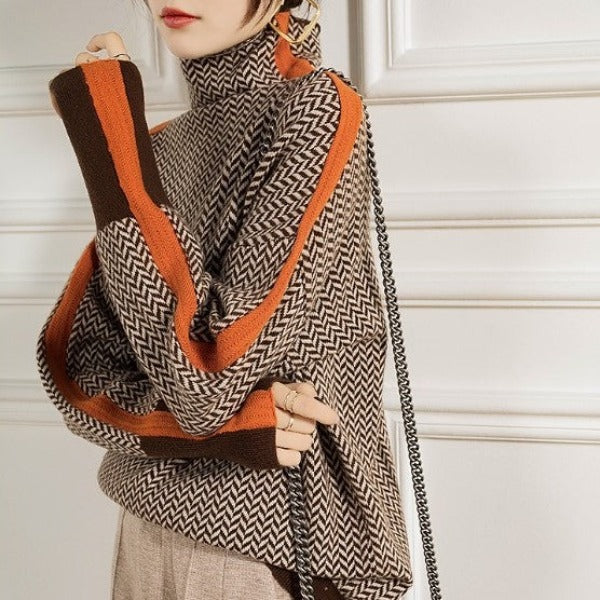 Chic High-Neck Patterned Sweater 3