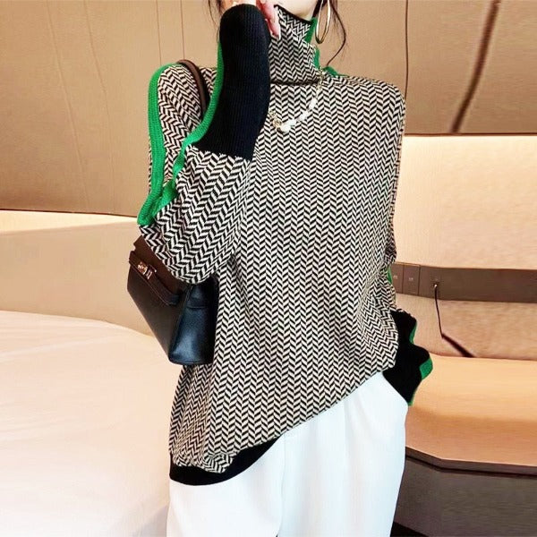 Chic High-Neck Patterned Sweater 2