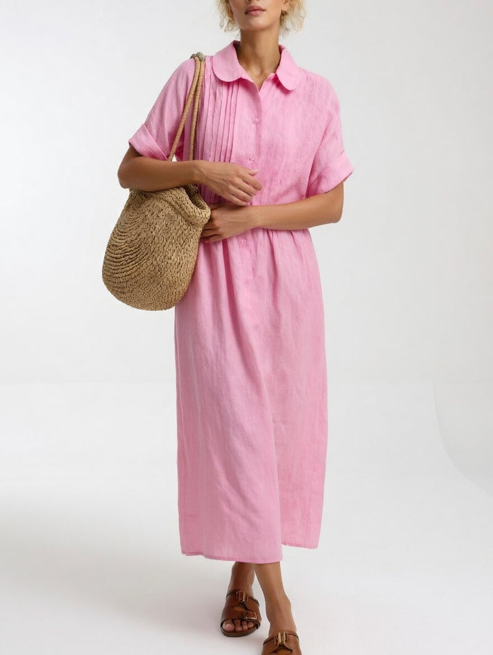 Relaxed Cotton Maxi Shirt Dress with Button Front and Short Sleeves 4