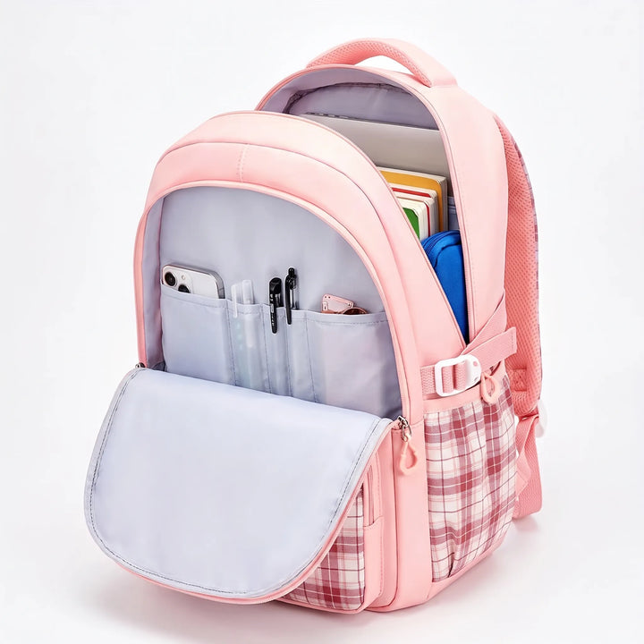Plaid Detail School Backpack - Pledra