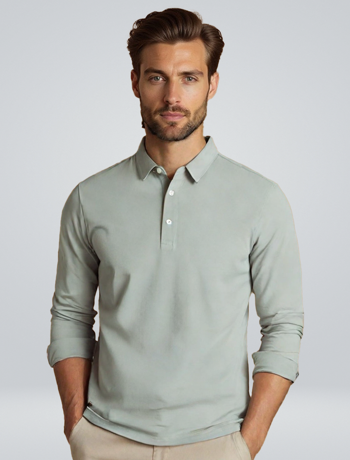 Men's Long Sleeve Polo Shirt with Classic Collar and Comfortable Fit 1