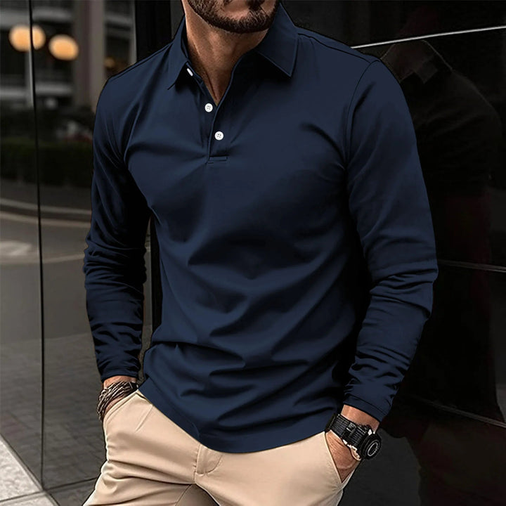Men's Long Sleeve Polo Shirt with Classic Collar and Comfortable Fit 4