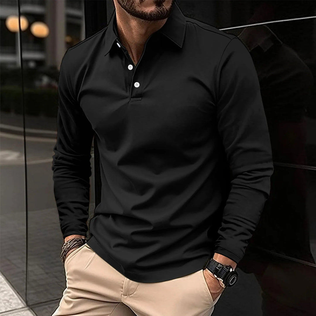 Men's Long Sleeve Polo Shirt with Classic Collar and Comfortable Fit 6