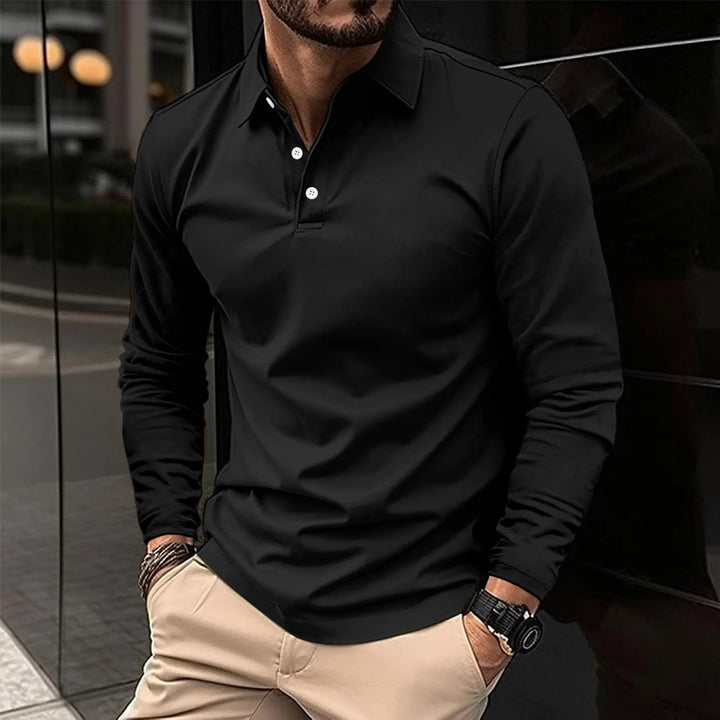Men's Long Sleeve Polo Shirt with Classic Collar and Comfortable Fit 6
