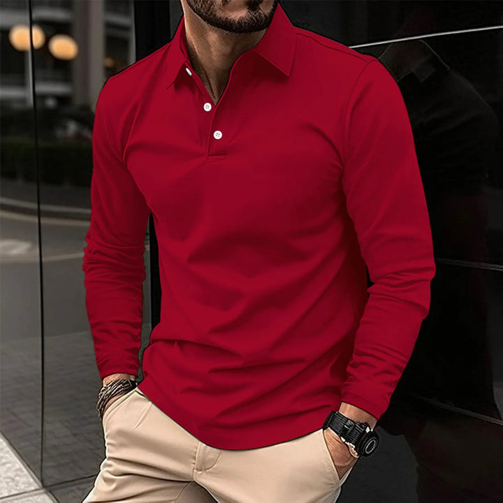 Men's Long Sleeve Polo Shirt with Classic Collar and Comfortable Fit 7