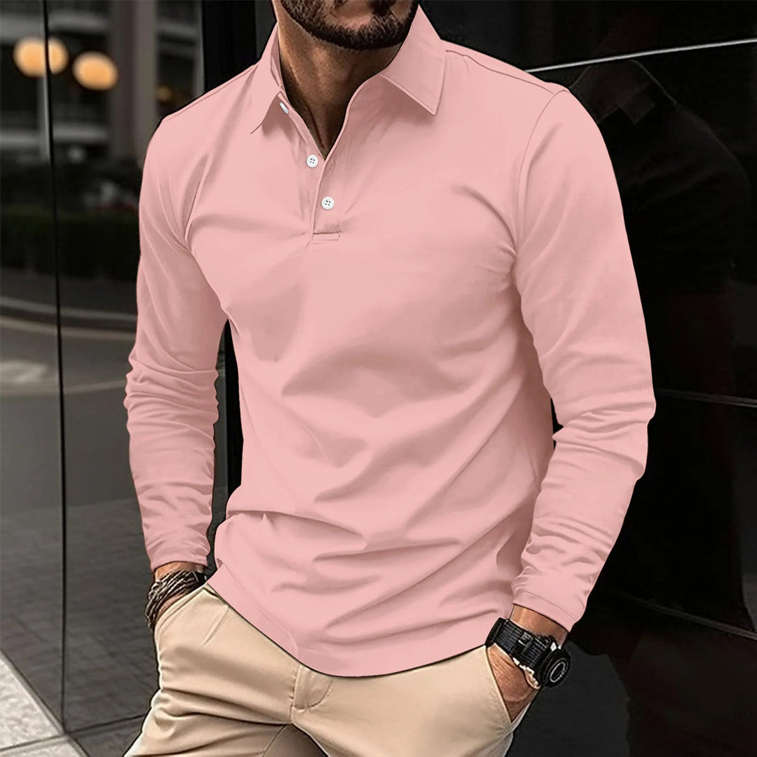 Men's Long Sleeve Polo Shirt with Classic Collar and Comfortable Fit 8