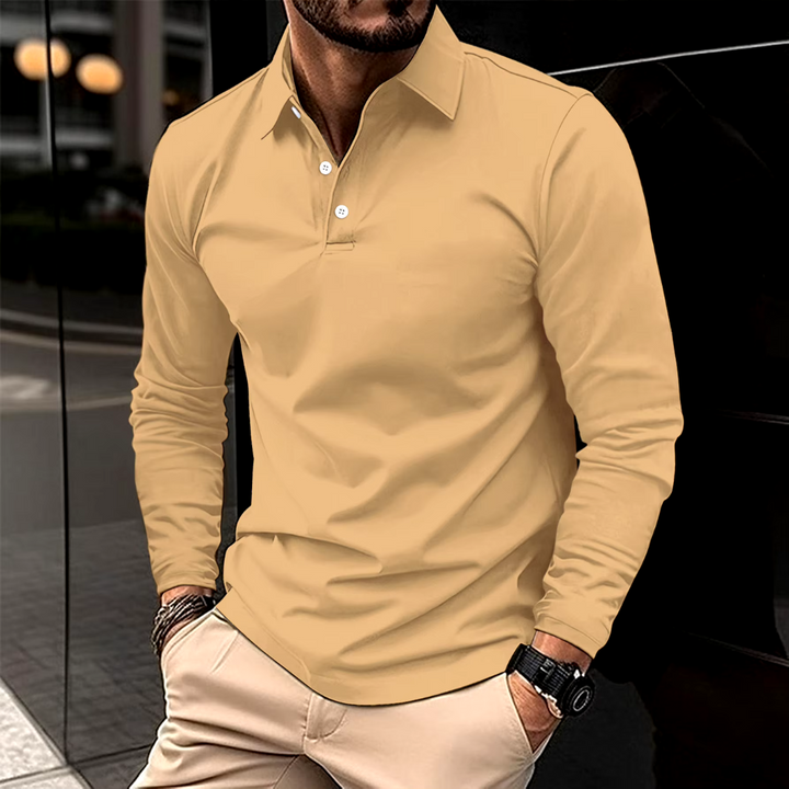 Men's Long Sleeve Polo Shirt with Classic Collar and Comfortable Fit 9