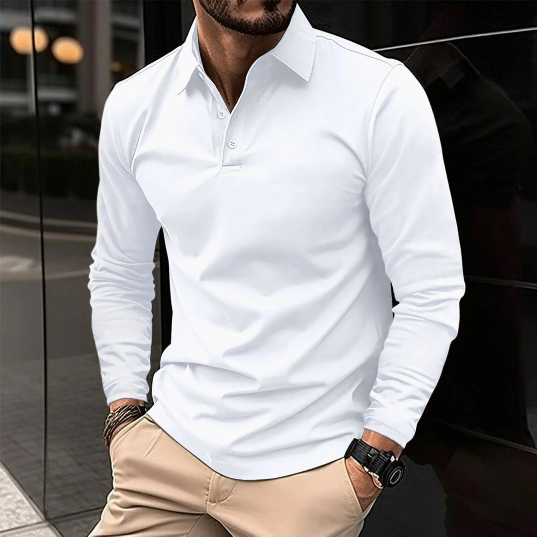 Men's Long Sleeve Polo Shirt with Classic Collar and Comfortable Fit 2