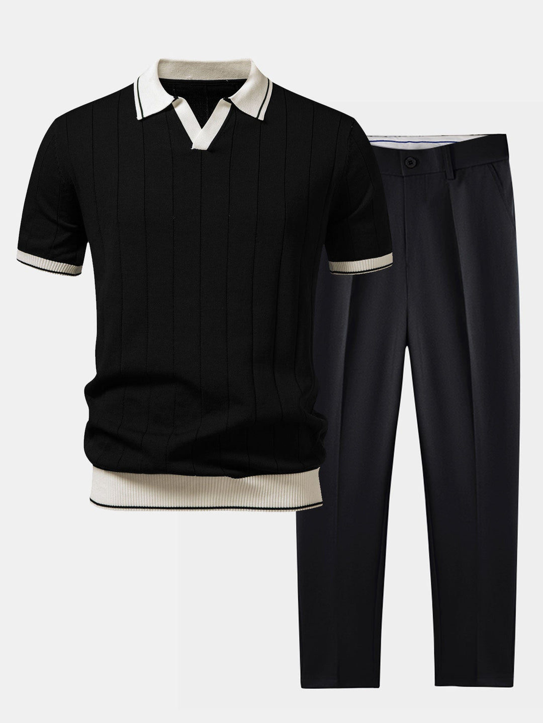 Men's Ribbed Polo & Tapered Pants Smart Casual Set 4