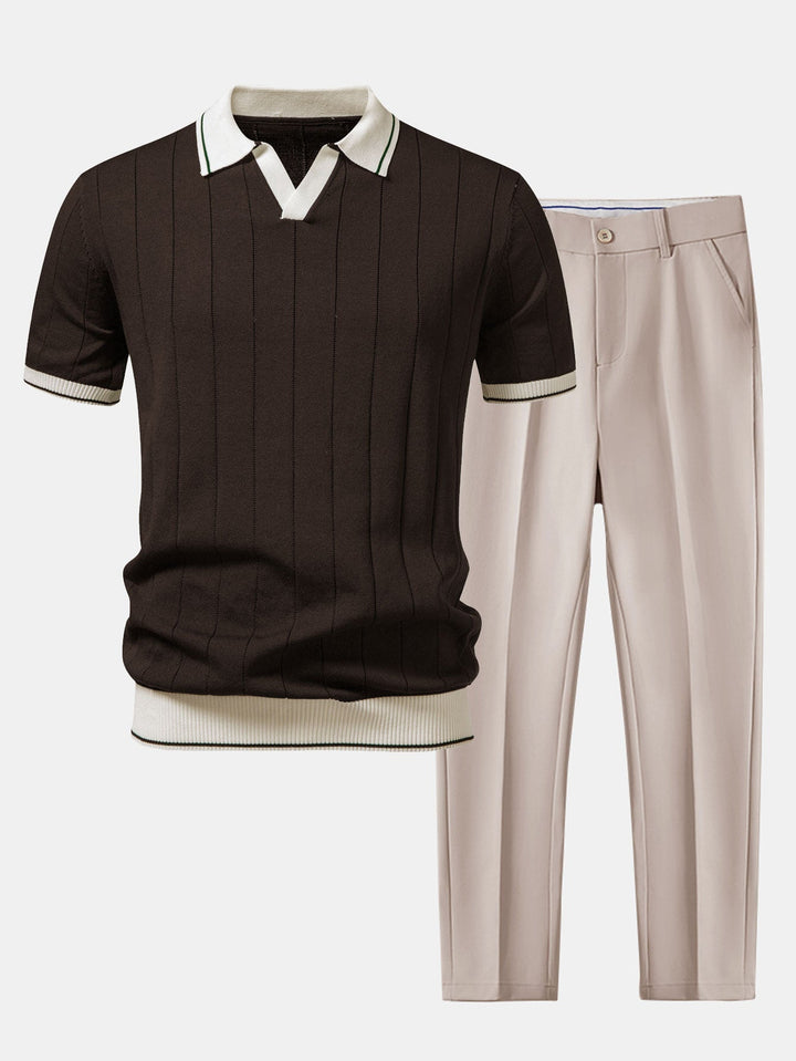 Men's Ribbed Polo & Tapered Pants Smart Casual Set 5