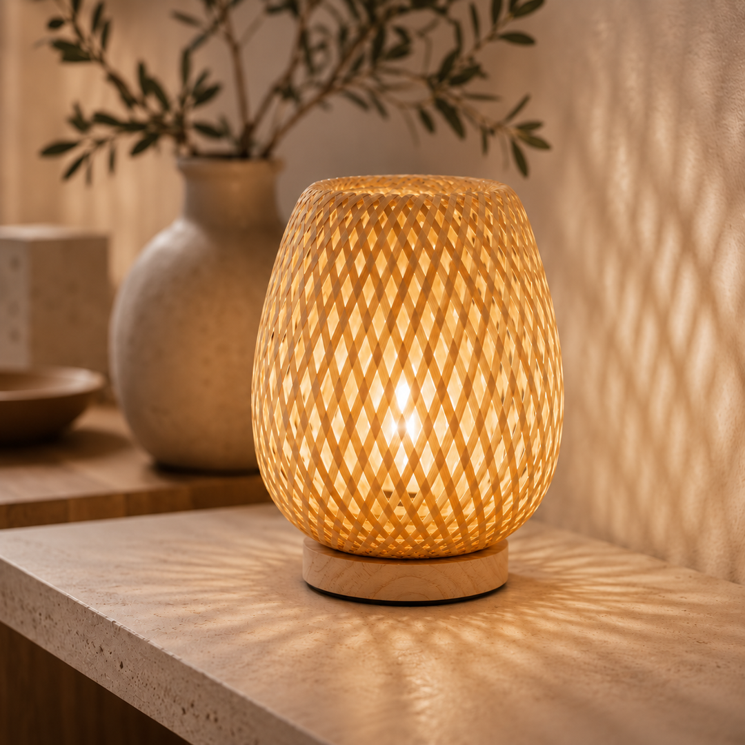 Cordless Bamboo Table Lamp - Scandinavian Dimmable LED with 3 Light Colors 1