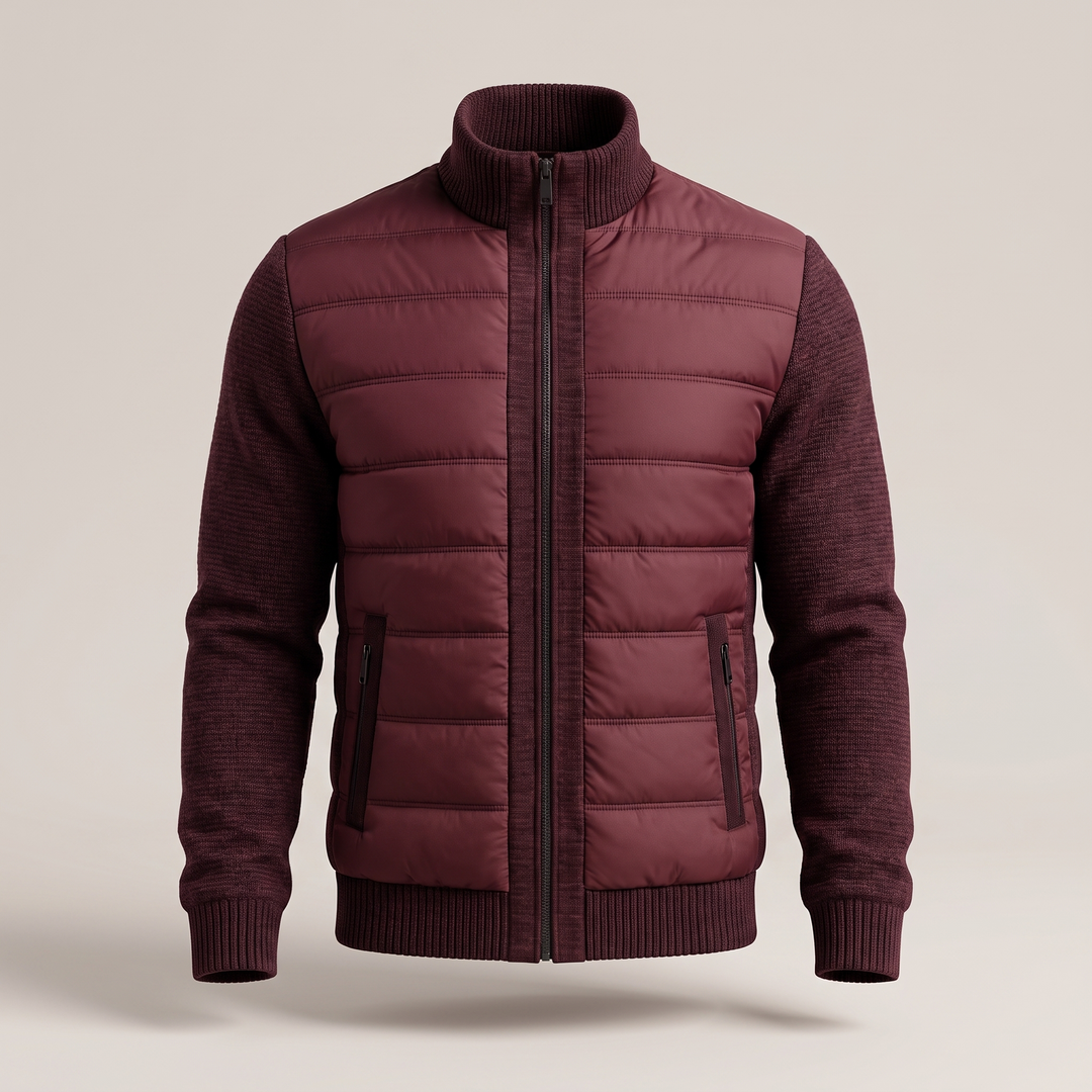 Men's Puffer Jacket with Fleece Sleeves, Fitted Cut and Light Insulation 5