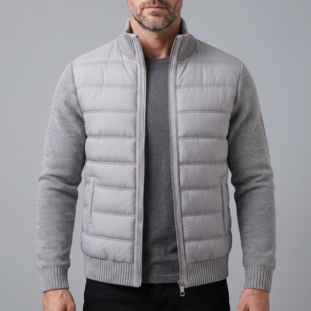 Men's Puffer Jacket with Fleece Sleeves, Fitted Cut and Light Insulation 1