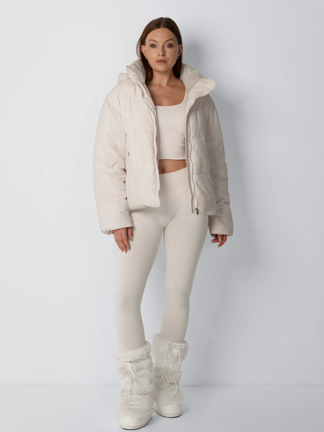 Women's Cropped Padded Puffer Jacket with Detachable Hood and Fleece Lining 5