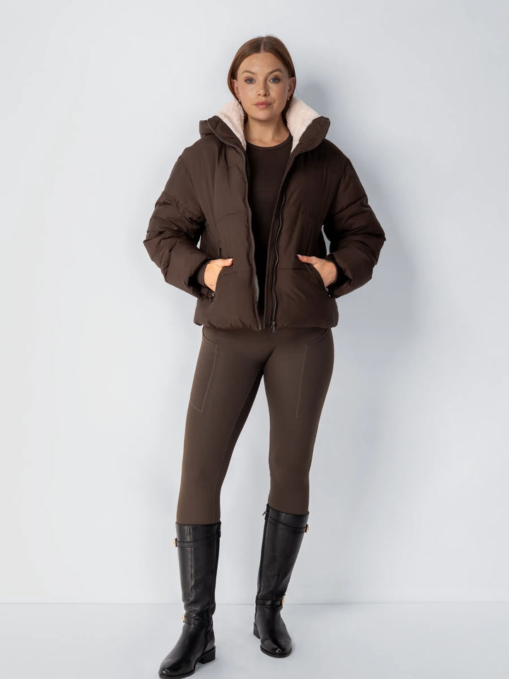 Women's Cropped Padded Puffer Jacket with Detachable Hood and Fleece Lining 15