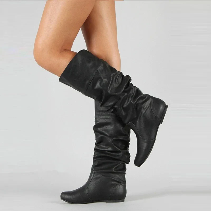 Pull-On Mid-Calf Leather Boots with Flat Sole 3