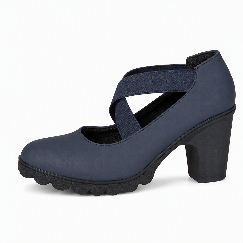 Women's Mary Jane Block Heel Shoes with Crossed Straps and Treaded Sole 11