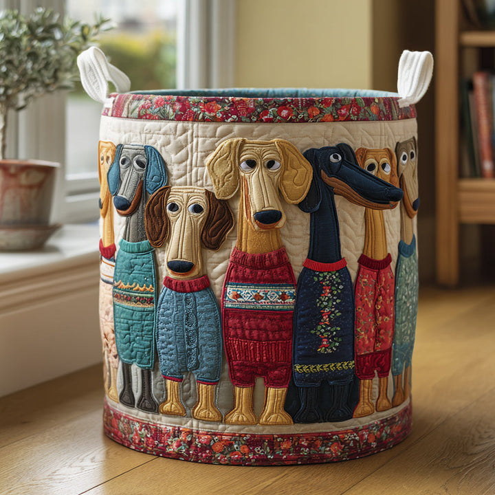 Quilted Cat Pattern Laundry Basket, Foldable Self-Standing Hamper 1