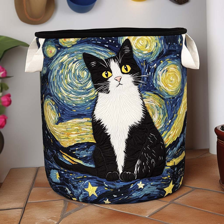 Quilted Cat-Design Laundry Basket, Self-Standing and Foldable 1