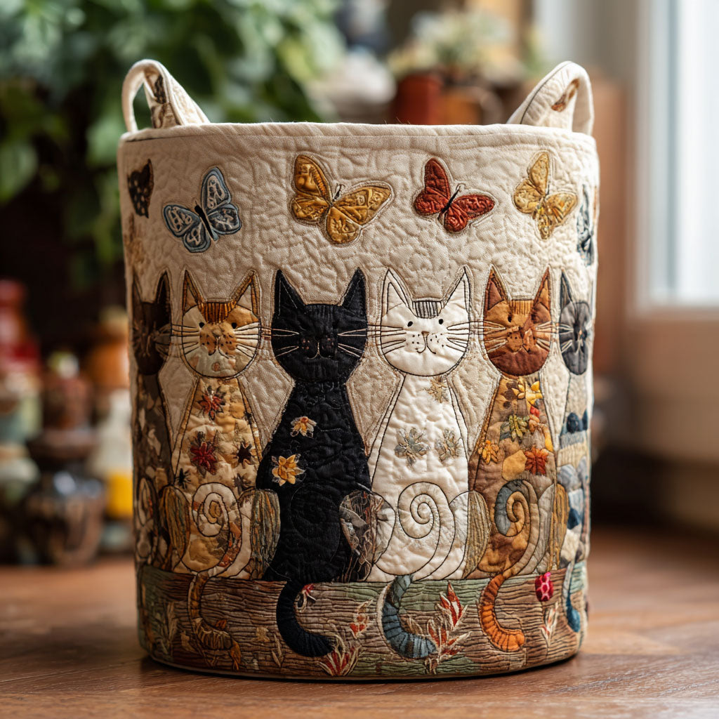 Quilted Fabric Laundry Basket with Handles, Self-Standing and Foldable 1