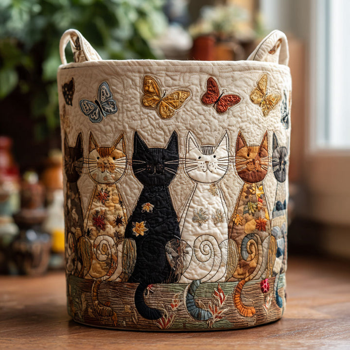 Quilted Fabric Laundry Basket with Handles, Self-Standing and Foldable 1
