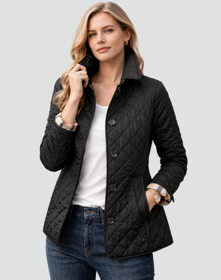 Quilted Puffer Jacket with Button Front and Diamond Stitching 1