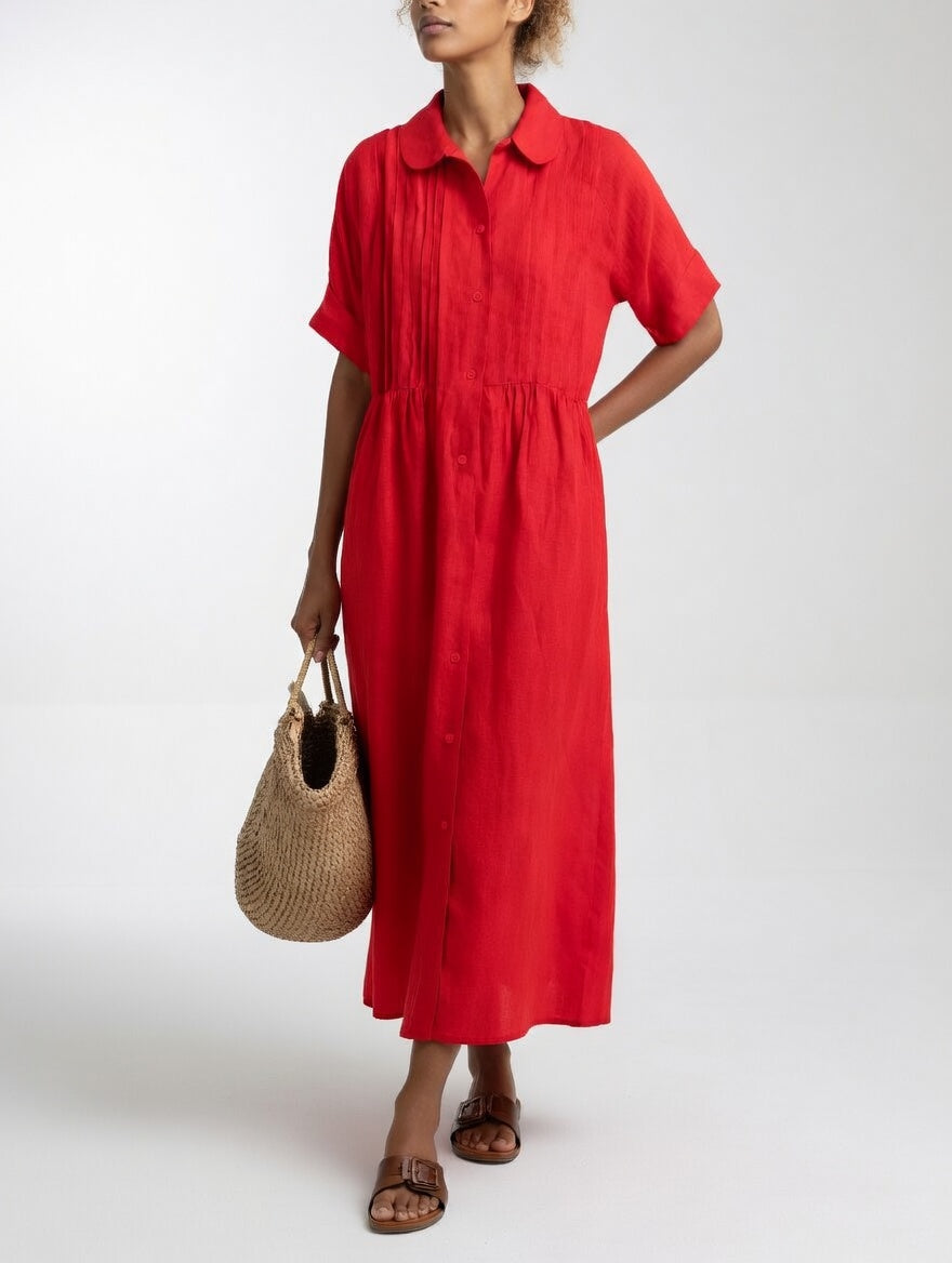 Relaxed Cotton Maxi Shirt Dress with Button Front and Short Sleeves 5