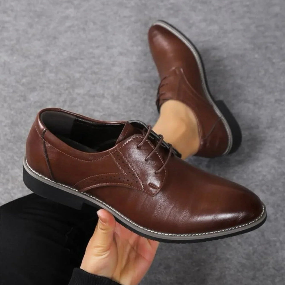 Men's Closed-Lace Oxford Dress Shoes with Brogue Perforation Detail 2