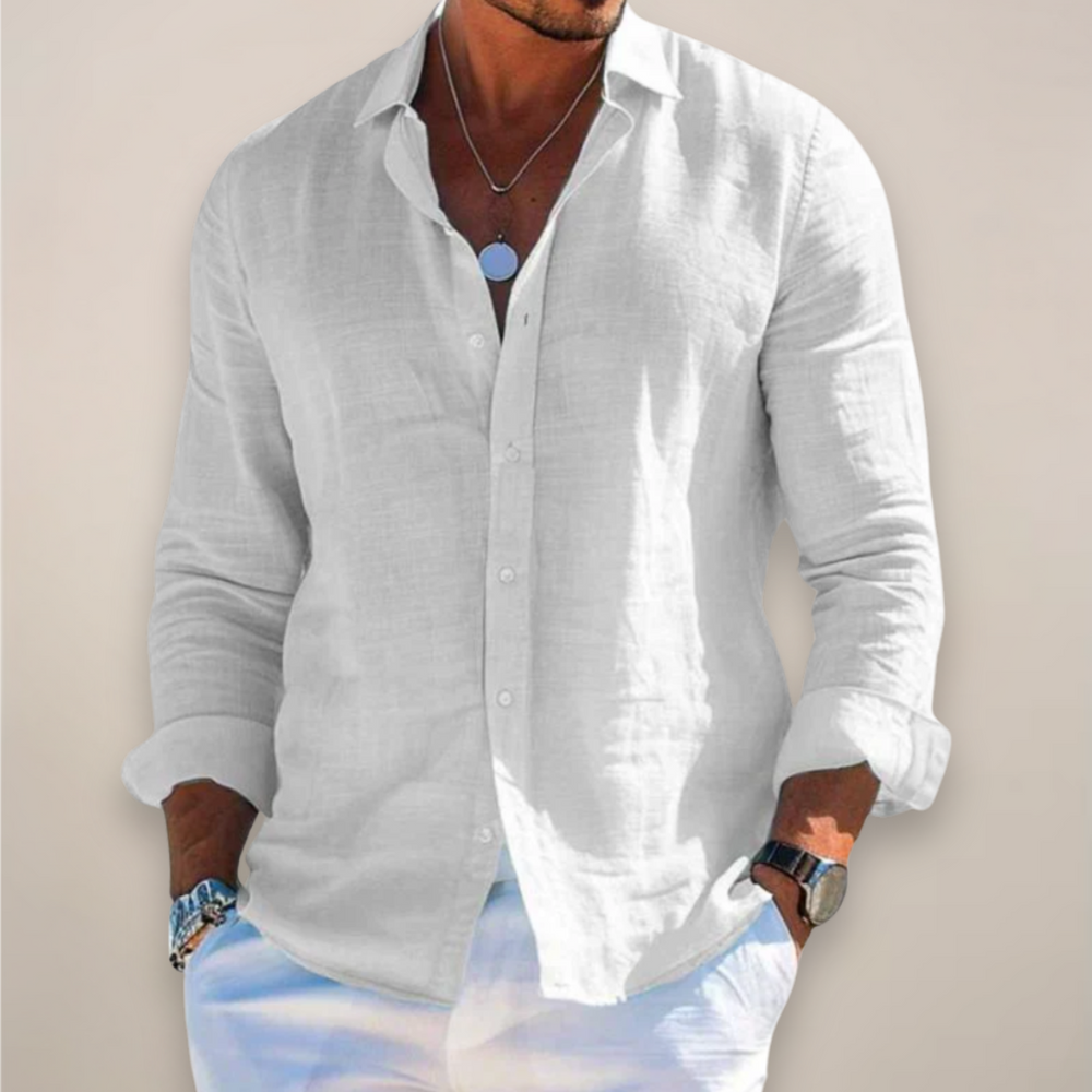 Relaxed Men's Linen Shirt with Button Front and Long Sleeves 2