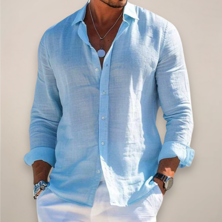 Relaxed Men's Linen Shirt with Button Front and Long Sleeves 3