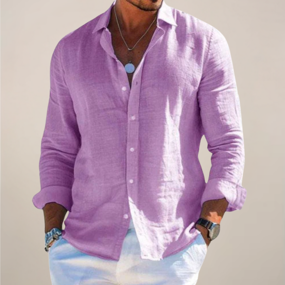 Relaxed Men's Linen Shirt with Button Front and Long Sleeves 6