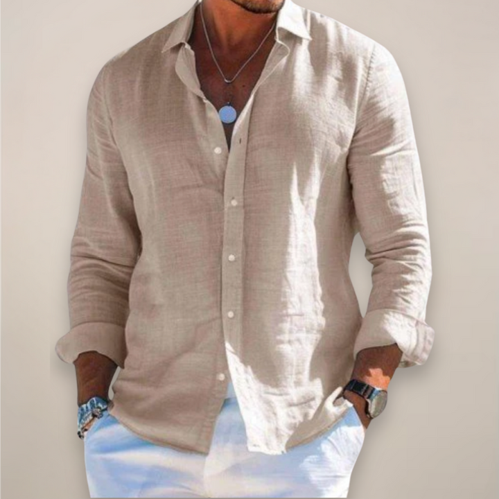 Relaxed Men's Linen Shirt with Button Front and Long Sleeves 7