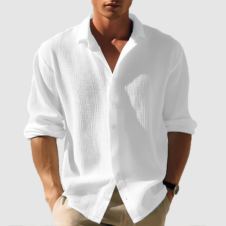 Men's Relaxed Fit Textured Button-Up Long Sleeve Shirt 2