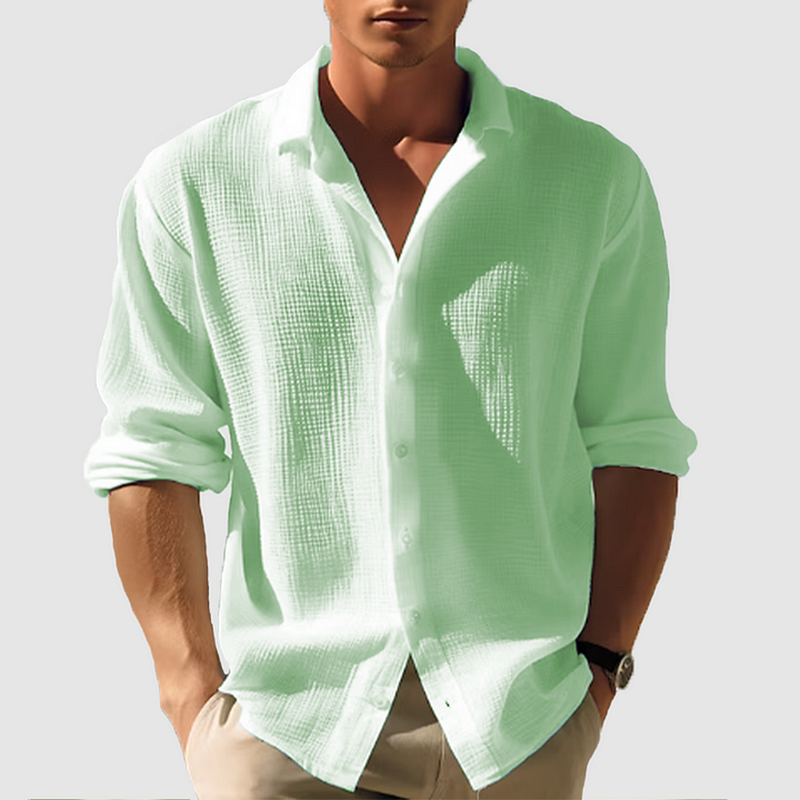 Men's Relaxed Fit Textured Button-Up Long Sleeve Shirt 3