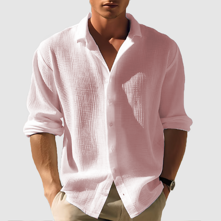 Men's Relaxed Fit Textured Button-Up Long Sleeve Shirt 4