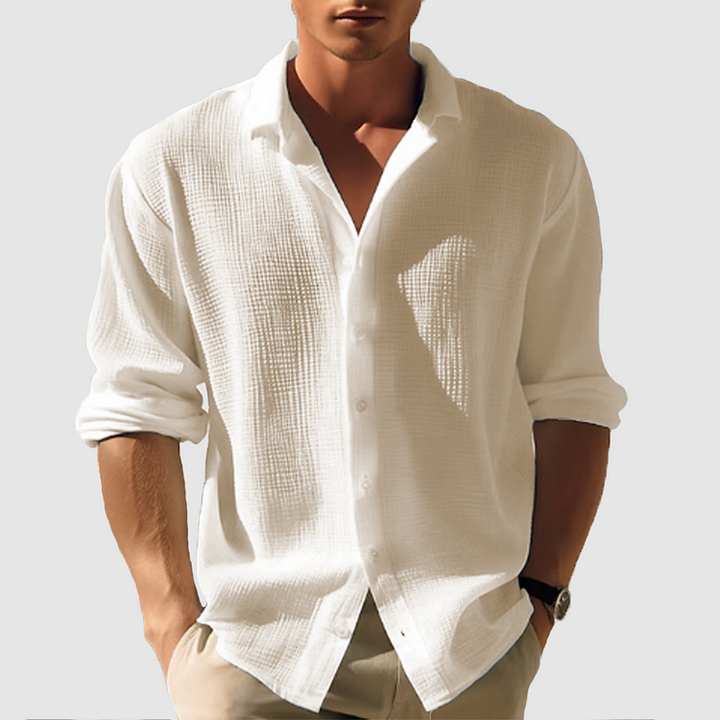 Men's Relaxed Fit Textured Button-Up Long Sleeve Shirt 5