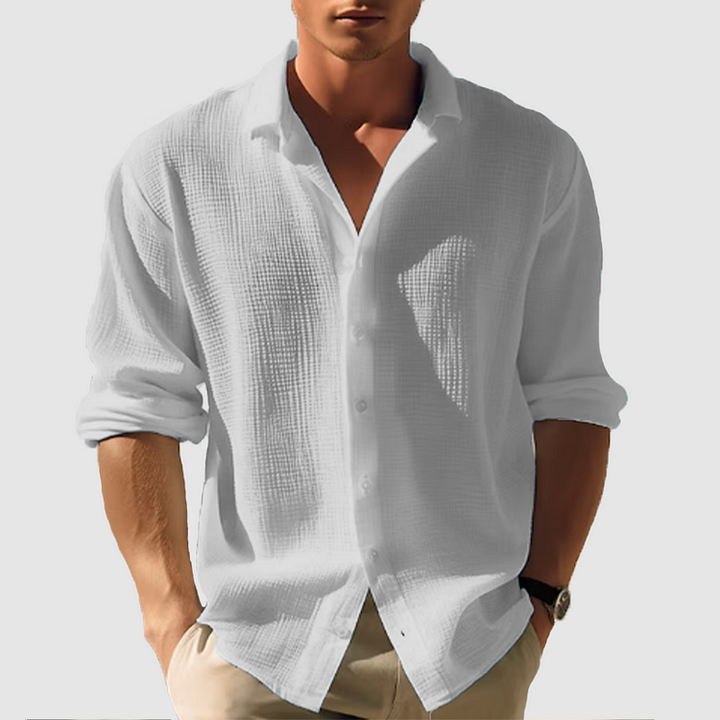 Men's Relaxed Fit Textured Button-Up Long Sleeve Shirt 6