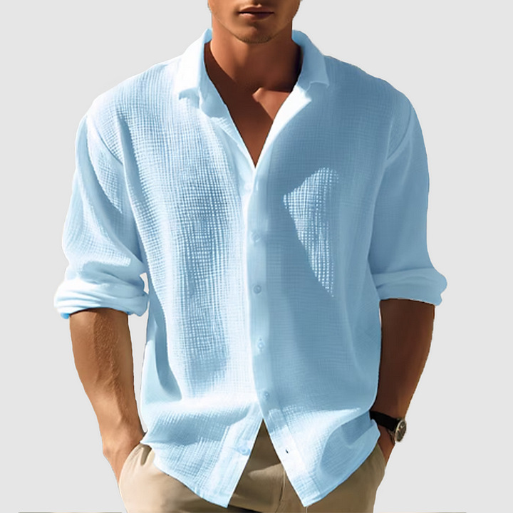 Men's Relaxed Fit Textured Button-Up Long Sleeve Shirt 1