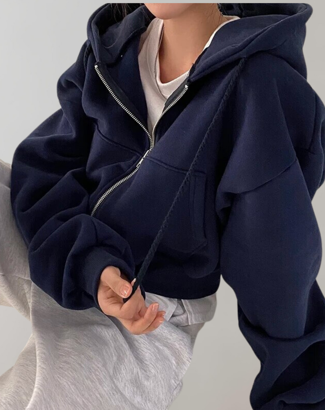 Women's Relaxed-Fit Zip-Up Hoodie with Drawstring Hood and Ribbed Trim 3