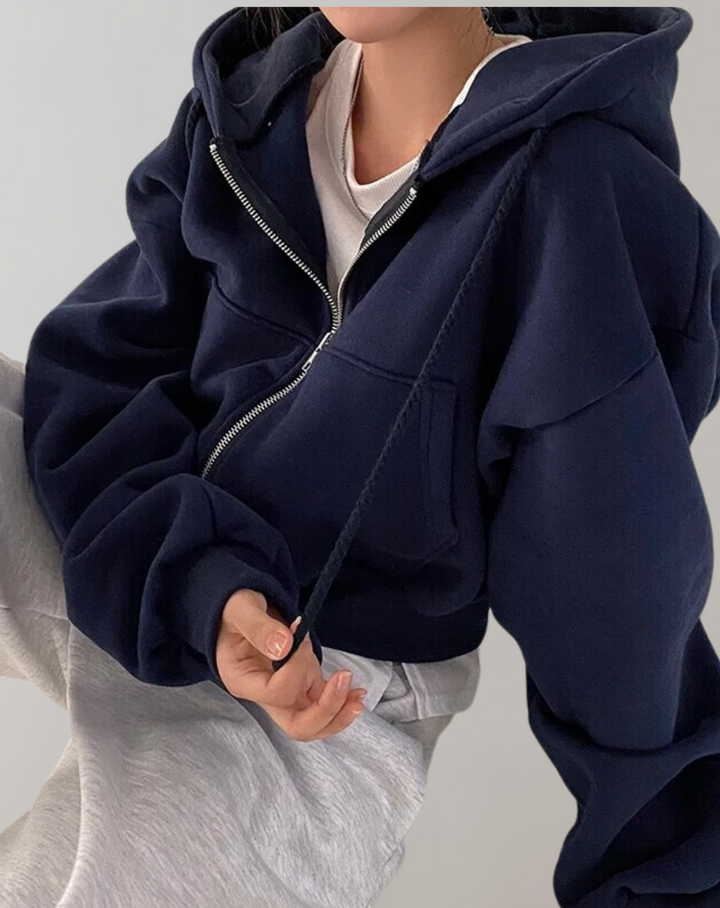Women's Relaxed-Fit Zip-Up Hoodie with Drawstring Hood and Ribbed Trim 3
