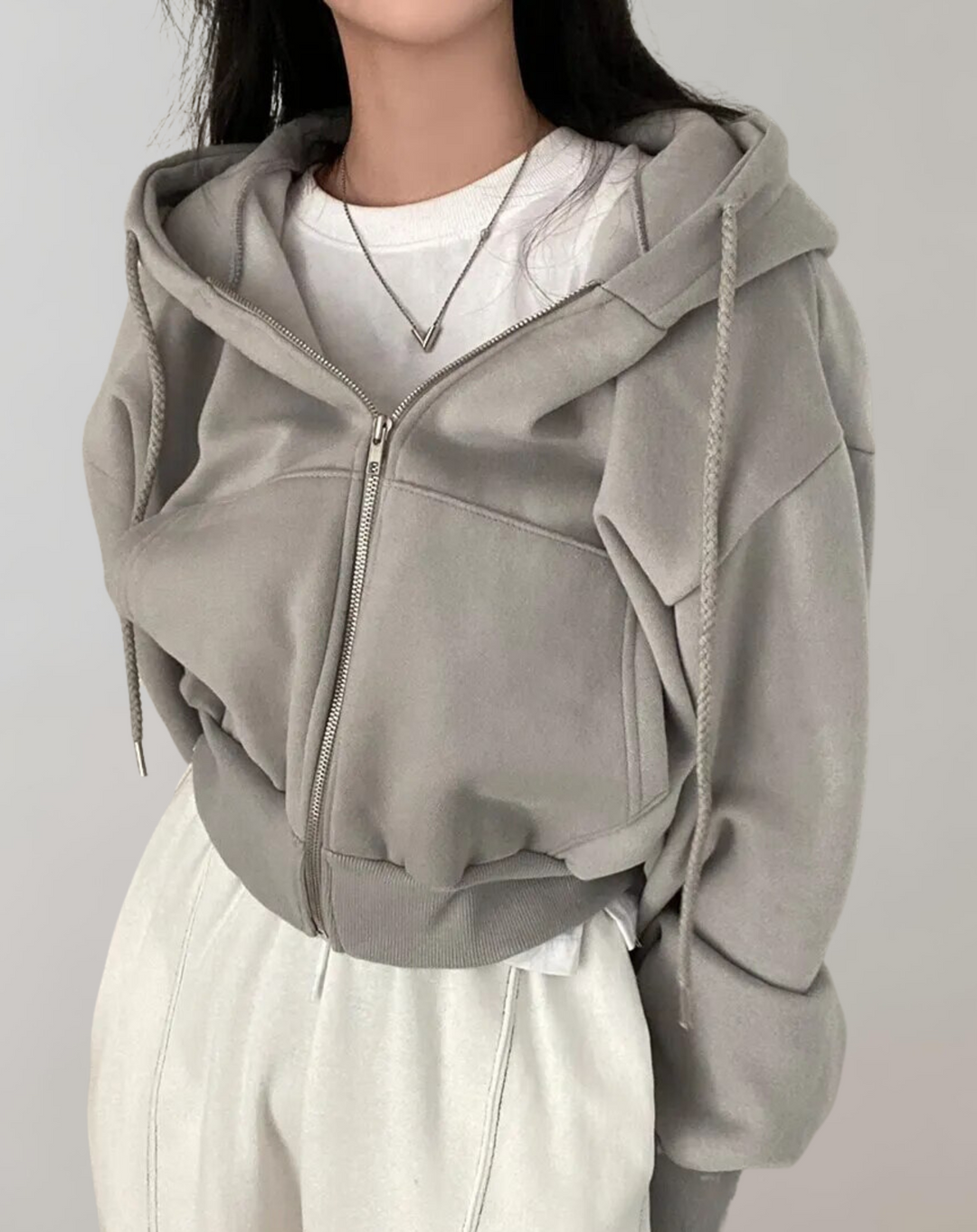 Women's Relaxed-Fit Zip-Up Hoodie with Drawstring Hood and Ribbed Trim 4