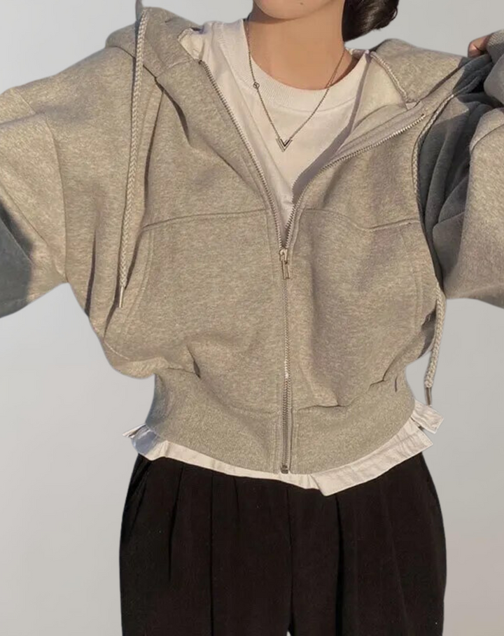 Women's Relaxed-Fit Zip-Up Hoodie with Drawstring Hood and Ribbed Trim 5