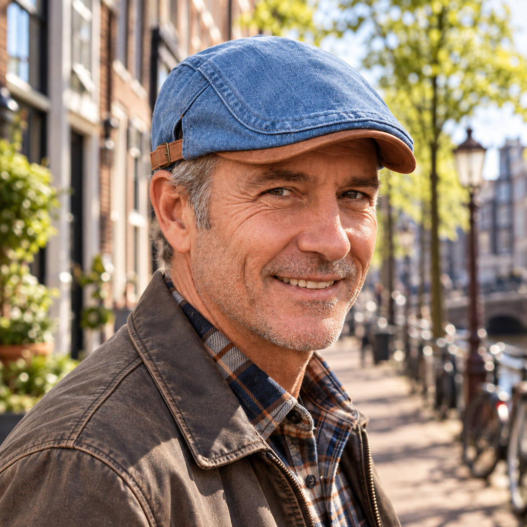 Men's Flat Cap | Retro Denim Newsboy Hat 1