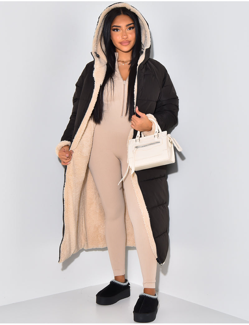 Women's Reversible Hooded Long Puffer Coat, Ankle Length 1